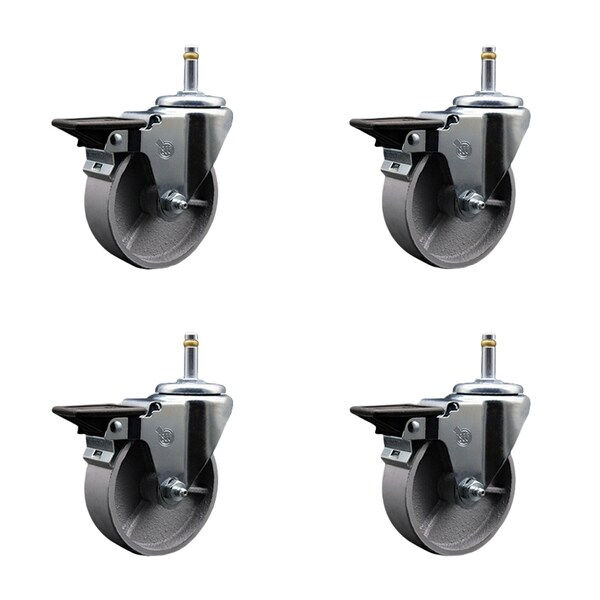 Service Caster Semi Steel Swvl Grip Ring Caster Set 4 w/3''Wheel&7/16''Stem-4 Swvl w/Top Lck BRK, 4PK SCC-GR20S415-SSR-PLB-716138-4 - main